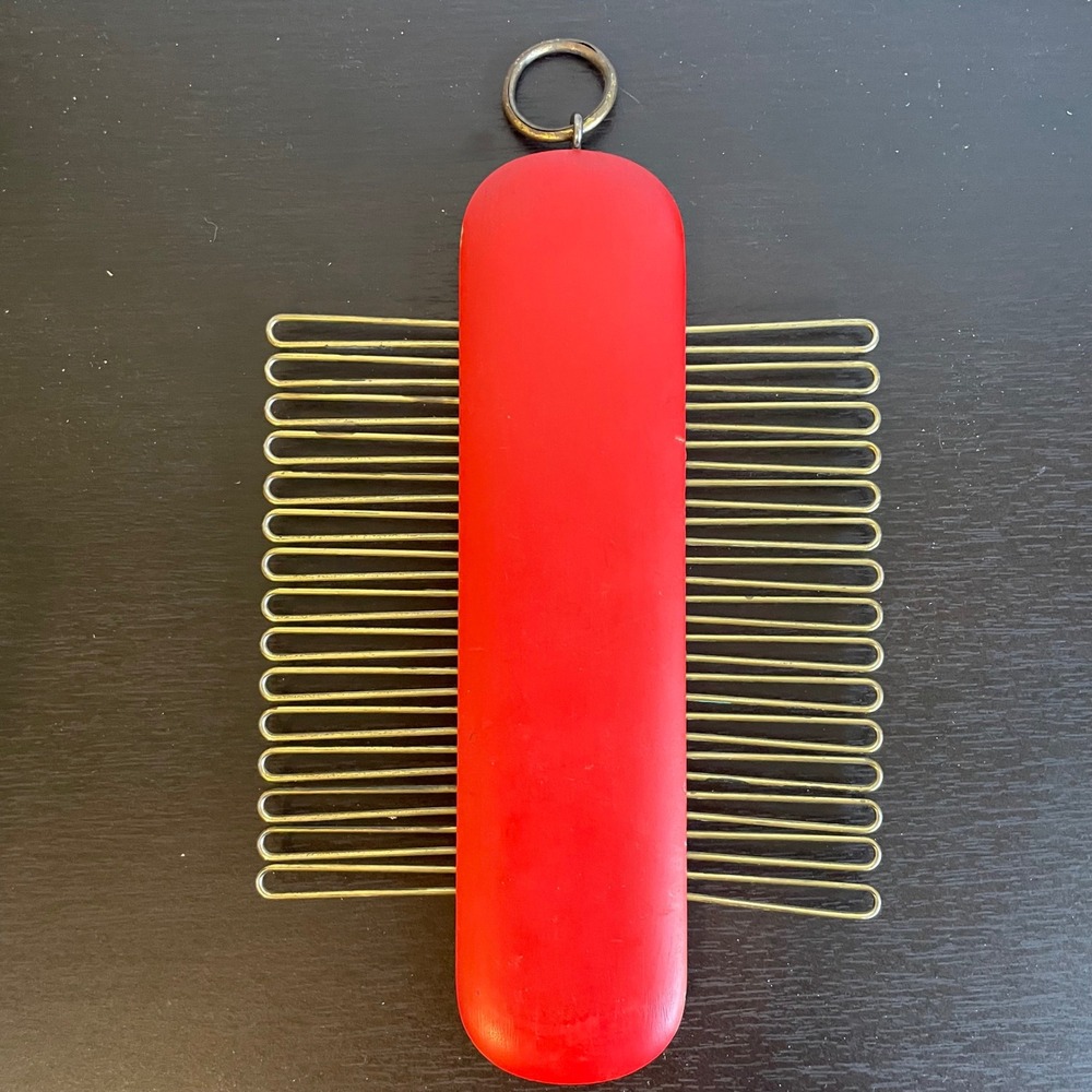 Vintage Tie Rack Organizer Closet Hanging Red Brass Wood Retro MCMβ Mid Century